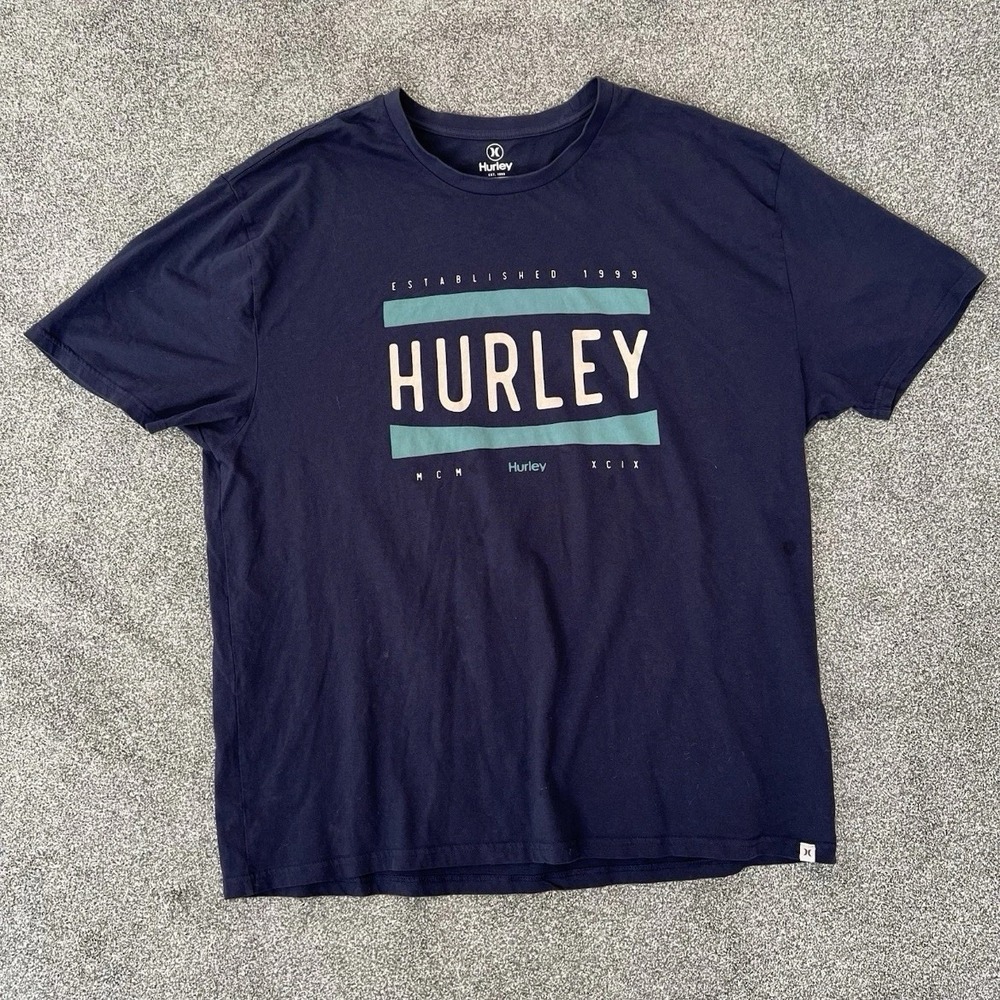 Hurley Graphic T Shirt Mens XXL Navy Blue Logo Short Sleeve Casual Tee
